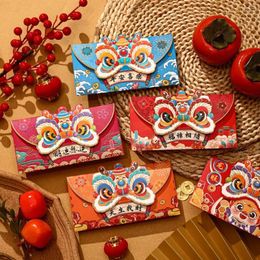 Gift Wrap 2024 Year Packet Red Envelope 4Pcs/set Luck Money Bag Wishes Blessing Good Dragon Pattern HongBao Party Gifts