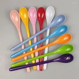 Spoons 10Pcs Colorful Plastic Long Handle Coffee Spoon Melamine Stirring Stainless Steel Tableware