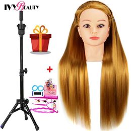 Mannequin Heads New professional styling head synthetic human model hair for doll barber training makeup with Diy woven set Q240510