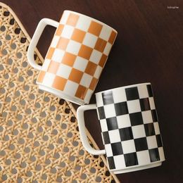 Mugs Checkerboard Ceramic Retro Office Coffee Cup Milk Cups Dinkware Drinking Mug Drop