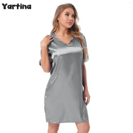 Home Clothing Womens Sides Split Nightgown Shirt Robes Satin Sleepwear Pyjamas V Neck Night Dress Clothes Nightwear Sexy Homewear