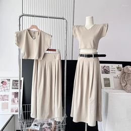 Skirts Elegant High-Grade Suit Girl Cropped T-shirt Women's Clothing Summer High Waist Skirt Long Two-Piece