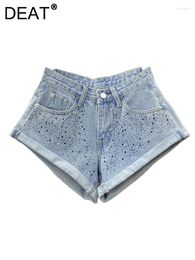 Women's Jeans Fashion Women's Cotton High Waist Diamond Inlaid Wide Legs Edge Curl Solid Color Denim Pants Summer 2024 17A8448
