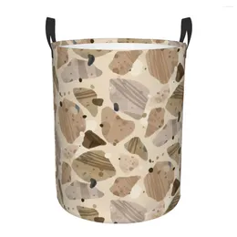 Laundry Bags Folding Basket Monochromatic Terrazzo Pattern Round Storage Bin Large Hamper Collapsible Clothes Toy Bucket Organiser