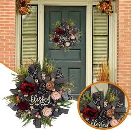 Decorative Flowers Fall Wreaths For Front Door Outside Wreath Autumn Christmas Earrings Winter