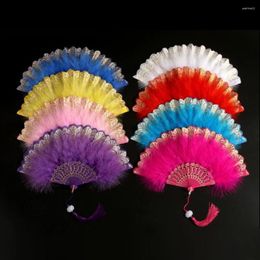 Decorative Figurines Vintage Lolita Folding Fan 1Pcs Colourful Feather Women Cosplay Dance Catwalk Handheld Decoraion Prop Exquisite Dangle