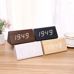 Table Clocks Digital Clock With Temperature LED Wooden Alarm Desktop USB Powered Decoration Home Office Bedroom Decor