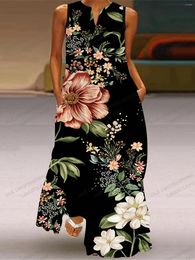Casual Dresses Floral Long Dress Women Fashion Party Evening Maxi Loose Sleeveless Robe Vestidos Sundress Beach