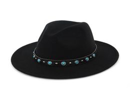 2019 New Style Felt Hat Men Fedora Hats With Agate Leather Belt Women Vintage Trilby Caps Warm Jazz Hat Church Panama hat248V6596917