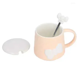 Mugs Coffee Mug Dustproof Cute Ceramic Cup With Lid Stainless Steel Spoon For Home Friend Gifts