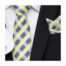 Neck Tie Set Jacquard Fashion Brand Silk Tie Handkerchief Cufflink Set Necktie Shirt Accessories Mans Gold Plaid Independence Day