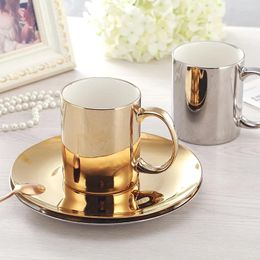 Mugs Creative Golden Silver Ceramic Water Cup Coffee Milk Tea Party Drinking Tazas Home Drinkware Gifts