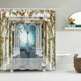 Shower Curtains European Garden Landscape Flowers Birds Printing Bathroom Curtain Waterproof Fabric With Hooks Home Decorate