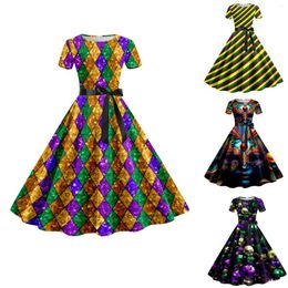 Casual Dresses Women'S Elegant Outfits Dress Short Sleeve Carnival Print Cute Vestidos De Fiesta Elegantes 2024