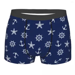 Underpants Boxer Shorts Panties Briefs Men Navy Blue Nautical Anchor Pattern Underwear Breathable For Male Plus Size