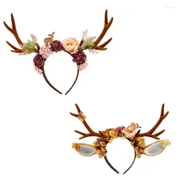 Party Supplies Elegant Antler Headband Hair Decors Christmas Deer Horn Flower Hairhoop