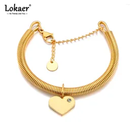 Bangle Statement Stainless Steel Heart & Lock Chain Bracelet For Women 18K Gold Plated Waterproof Trendy Jewellery B24032