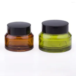 Storage Bottles 200 X 15G 30G 50G Amber Green Blue Cream Glass Jar With Black Lids White Seal Container Cosmetic Packaging Pot