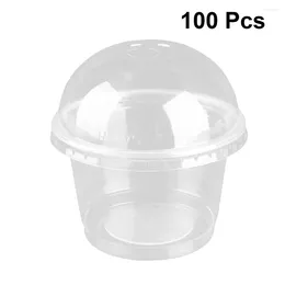 Disposable Cups Straws 100pcs Salad Cup Transparent Plastic Dessert Bowl 250ml Container With Lid For Jelly
