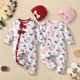 0-18 Months born Baby Girl Romper Clothes Long Sleeve Flower Bodysuit Costume Lovely Baby Spring Jumpsuit Outfit with Hat 240511