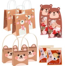 Gift Wrap 1 pack of cartoon bear candy bag cute biscuit box childrens birthday party decoration DIY baking packaging gift suppliesQ240511