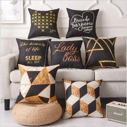 Pillow Black Golden Geometric Cover Decorative Linen Yellow Heart Home Decor Case 45x45cm Sham