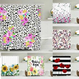 Shower Curtains Flowers Pattern Printing Bath Curtain Waterproof Fabric Floral Bathtub Screen For Bathroom Home Decor