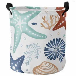 Laundry Bags Marine Coral Starfish Shell Duck Green Blue Foldable Dirty Basket Kid's Toy Organiser Waterproof Storage Baskets