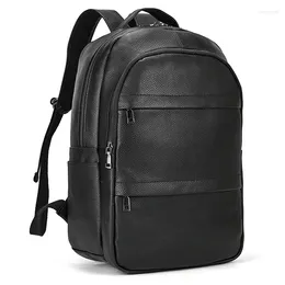 School Bags High Quality Men's Leather Backpack Bag For Men Male Travel Man Black Bagpack 15.6 Inch Laptop