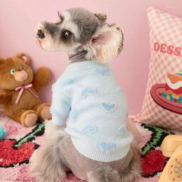 Dog Apparel Winter Sweater Blue Beaded Love Round Neck Cute Puppy Bichon Schnauzer Warm Coat For Small Dogs Pet Clothes