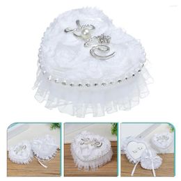 Jewelry Pouches Ring Box Holder Barrier Pillow Lace Heart Shape Plastic Bearer For Ceremony