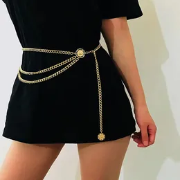 Belts Fashionable Women's Multi-Layered Chain Belt Gold Silver Metallic High Waist Body Dress Tassel