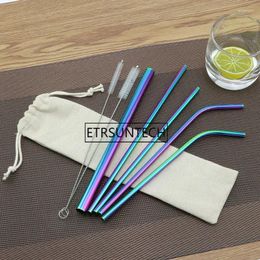 Drinking Straws 50Sets Colourful Stainless Steel Reusable Metal With Cleaner Brush And Storage Pouch Bag