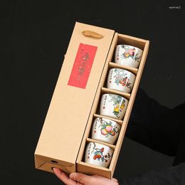 Teaware Sets 5Pcs Ru Kiln Tea Cup Set Ceramic Hand-painted Bowl Teacup Household Master Chinese Gift