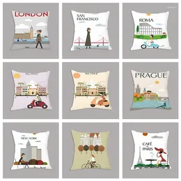 Pillow The Morning Of City London York Vintage Cartoon Plush Decorative Seat For Sofa Throw 45x45cm