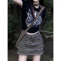 Skirts Vintage Denim For Women Y2k Girl Sexy Short Jean Korean Fashion Gothic Punk Fairy Grunge A-line Distressed
