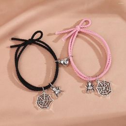 Charm Bracelets Fashion Insect Spider Web Pendant Friendship Bracelet For Women Girls Love Heart Magnetic Rubber Band Hair Accessories