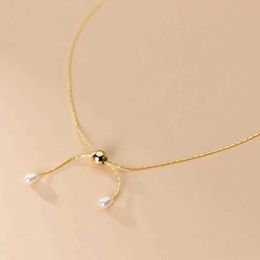 Pendant Necklaces Minar Korean Adjustable Pearl Bowknot Pendant Necklaces for Women Mujer 14K Real Gold Plated Copper Thin Snake Chain Chokers