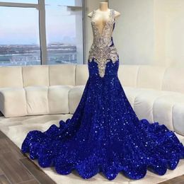 Party Dresses Glitter Royal Blue Prom Luxury Crystal Sequins Mermaid Women Formal Evening Gowns Black Girls Birthday Robe