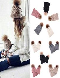 2PCS Women Kids Baby Child Warm Winter Knit Beanie Pom Bobble Hat Crochet Ski Cap FF060BK6095932