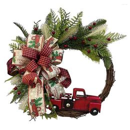 Decorative Flowers Christmas Wreath Red Truck Garland Hanging Ornaments Front Door Wall Decorations Merry Tree Year Props Party Home
