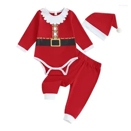 Clothing Sets Autumn Christmas Infant Baby Girls Pants Long Sleeve Santa Romper Contrast Color Hat Xmas