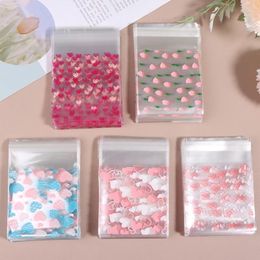 Baking Tools 100Pcs Heart Shaped Transparent Candy Bag Biscuit Plastic Decoration Packaging Self-adhesive