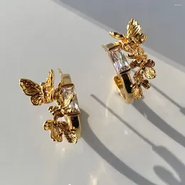 Stud Earrings Elegant French Gentle Goddess Temperament Butterfly Flower Zircon C-ring For Women With Light Luxury Feeling