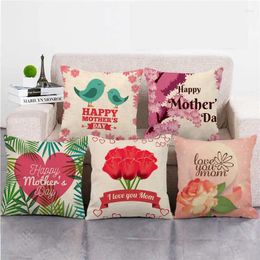 Pillow 45cm Happy Mother's Day I Love Mom Flower Wreath Linen/Cotton Throw Covers Couch Cover Home Decor Pillowcase