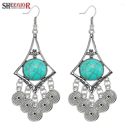 Dangle Earrings Vintage Coins Long Fashion Jewerly Ethnic Retro Silver Colour Hollow Water Drop For Women Accessories