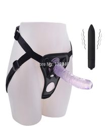 Strap On Jelly Dildo Removable Fake Penis Double Hole Strapon Harness For Men With 10 Mode Bullet Vibrator Lesbian Sex Products Y17897364