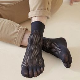 Men's Socks Summer Mens Silk Thin Sheer Five Finger Middle Tube White Hollow Mesh Velvet Wide Mouth Loose Casual With Toes