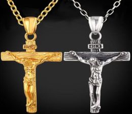 Jewelry Wholecrucifix Solid Necklace Men039s 18 Christian Cross Factory Gift Gold God Women Gf Charms Lines Pendant K Fashi4982185