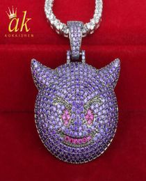 Purple Colour Demon Evil Expression Necklace Pendant Bling Zircon Fashion Men Women039s Hip Hop Rock Street Jewelry7518993